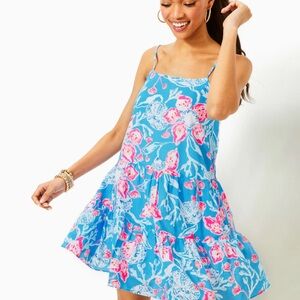 Lilly Pulitzer‎ Alessia Cotton Dress XL Bahamian Rhapsody Pink Blue Floral